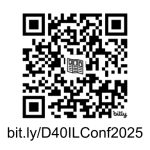 A QR code for the 2025 District 40 Illinois Conference program. The code features a small trifold brochure icon in the center and is accompanied by the plain text URL: bit.ly/D40ILConf2025.
